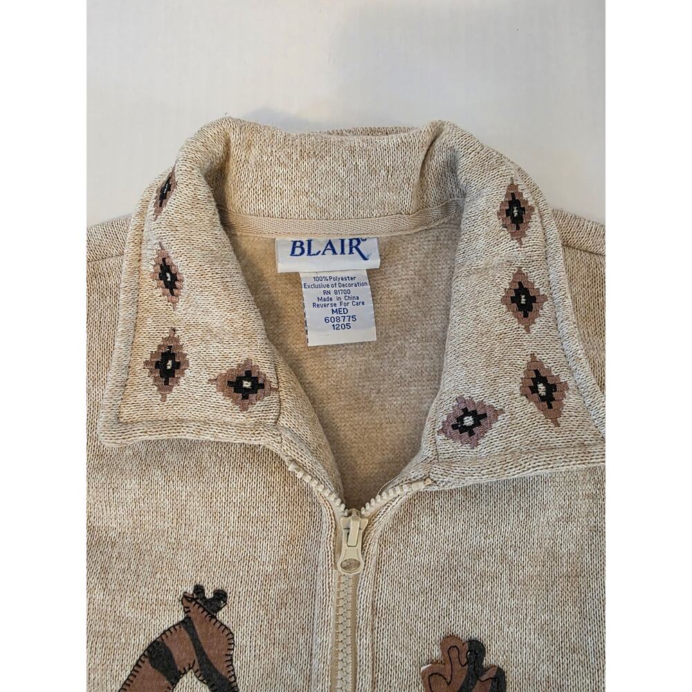 Blair y2k Giraffe Full Zip Knit Tan Embroidered Applique Sweater Vest Womens M - Picture 4 of 7